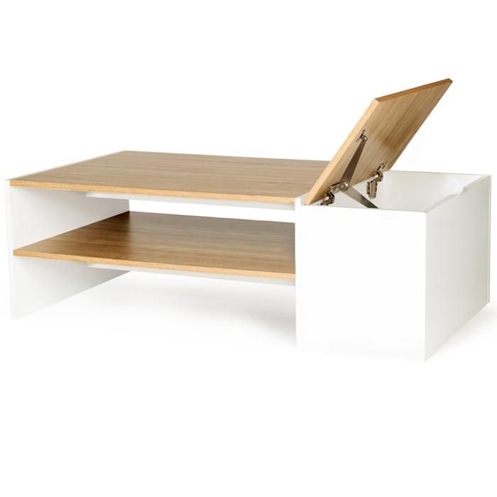 Tavolino da bar rettangolare contemporaneo IDMARKET IZIA con vano portaoggetti bianco e ripiani in legno.