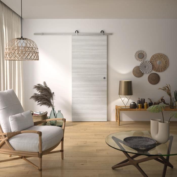 Sliding Door Kit - OPTIMUM - BILBAO2 + RAAP ACBR - H 204 x 83 x 3.6 cm, Brushed Steel, Quick Installation