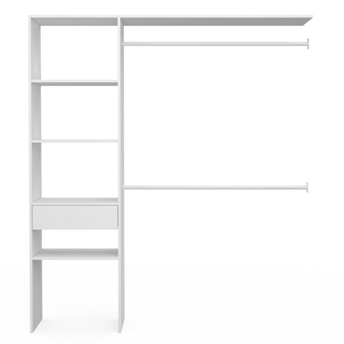 IDMARKET Kit dressing MELINE 160 x 40 x 180 cm blanc avec étagères + tiroir + double penderie