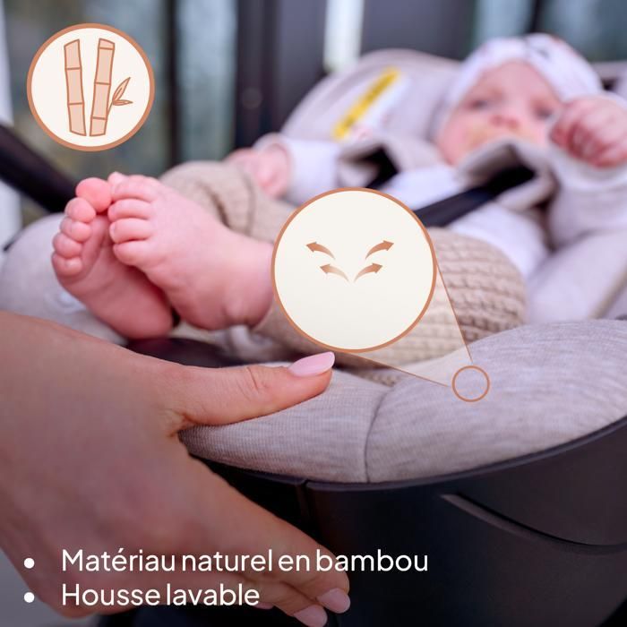 Cadeira auto infantil LIONELO Moxie i-Size - Assento para bebês de 40 a 87 cm - Tecido de bambu natural - Leve - 0 a 13 kg - Grupo 0+ - Bege