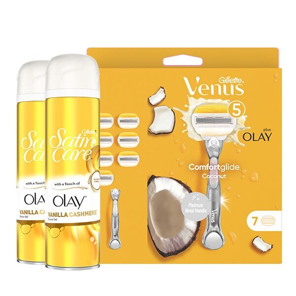 Set Venus Comfortglide Coconut con lame Olay e gel da barba (XXL)