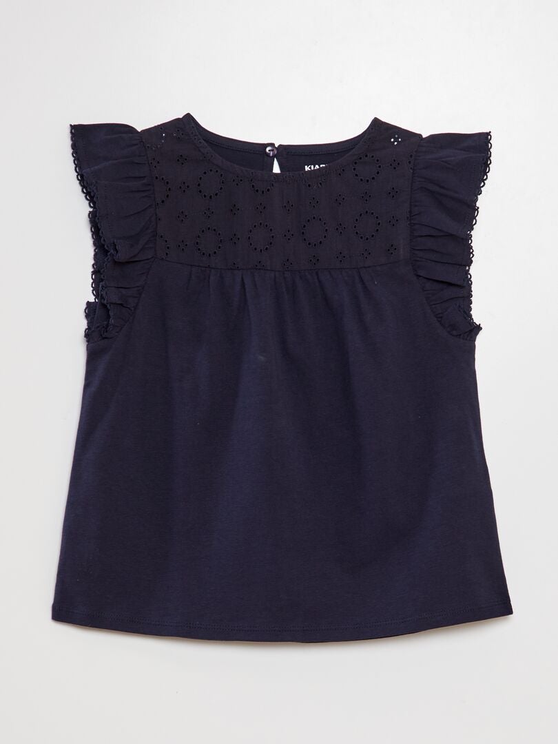 T-shirt met borduurwerk - BLAUW