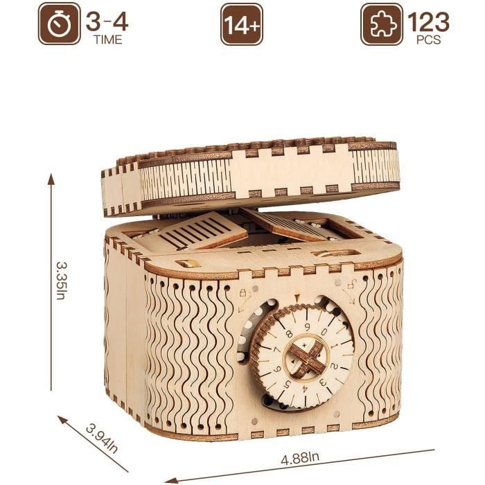 MARSEE Puzzle en Bois Maquette 3D Casse Tête Taillé au Laser - Boîte à Trésors Modèle Mécanique - Construction Jeu Bois Adulte