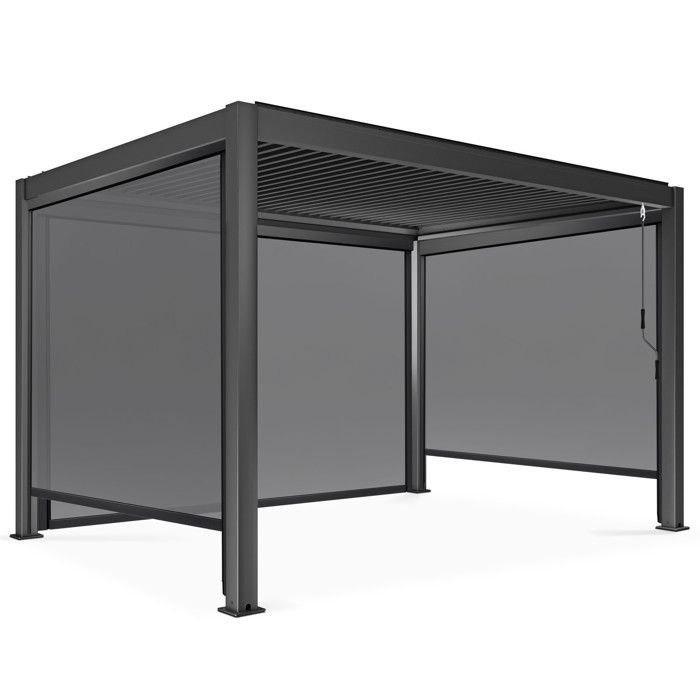 Pergola bioclimatique 3 x 4 m autoportée avec 3 stores gris - Oviala