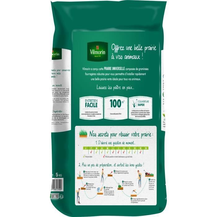 VILMORIN Semillas Universales para Pastos - Bolsa de 5 kg - 500 m² - Ideal para sus animales