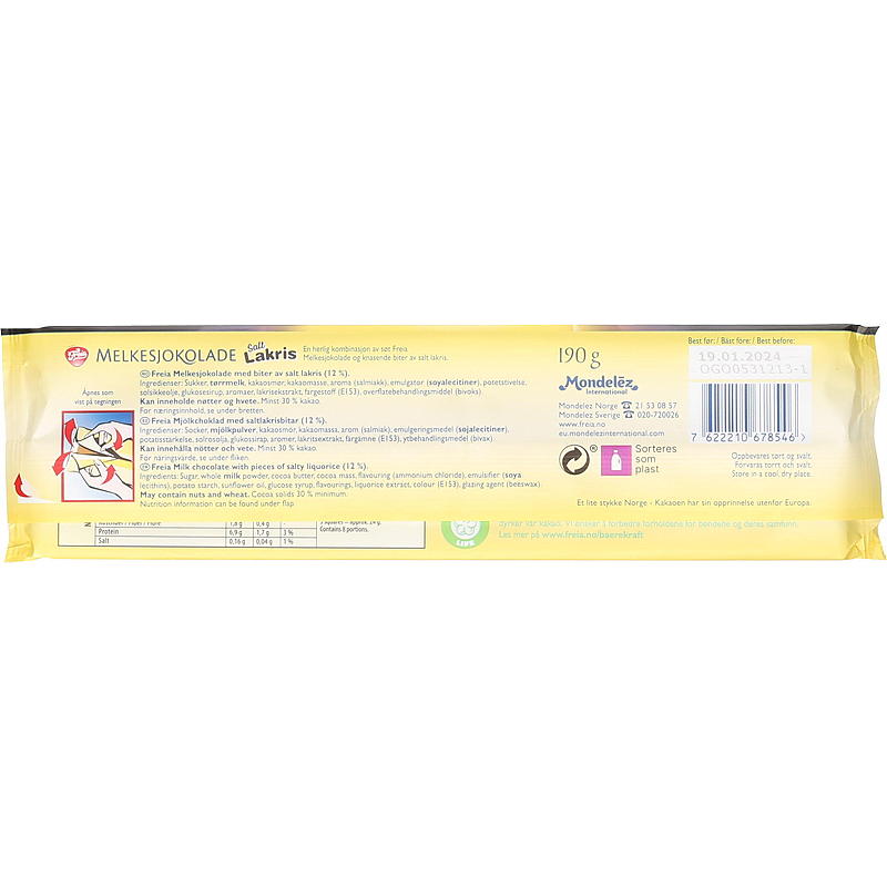 Freia Chocolat au lait 190 g/réglisse