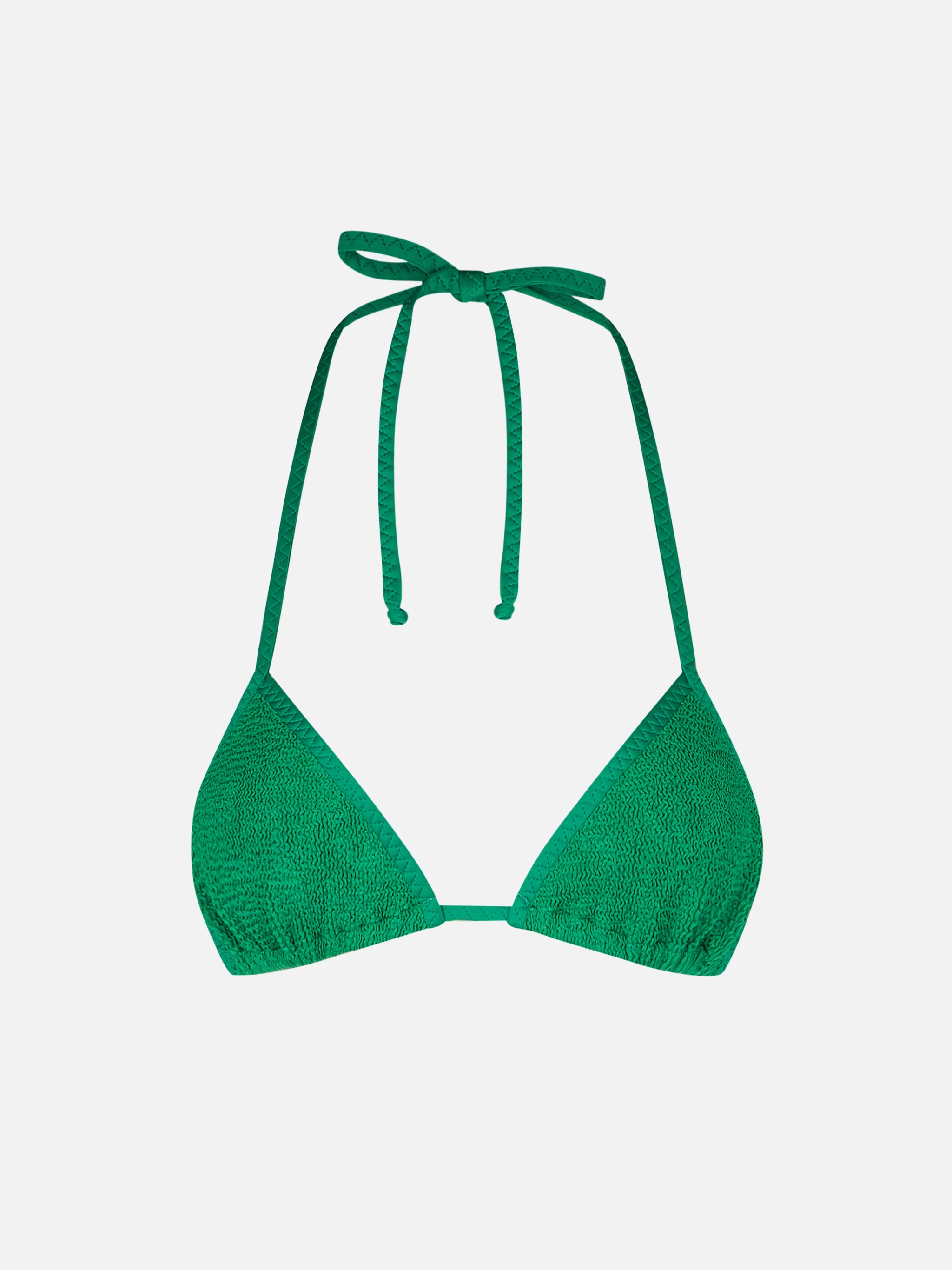 Traje de baño triangular verde arrugado para mujer