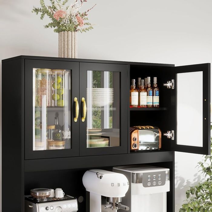 VOWNER - Buffet de Cuisine Armoire - Meuble Cuisine - Buffet Salon - 4 Étagères - 100 x 40 x 181 cm - Noir