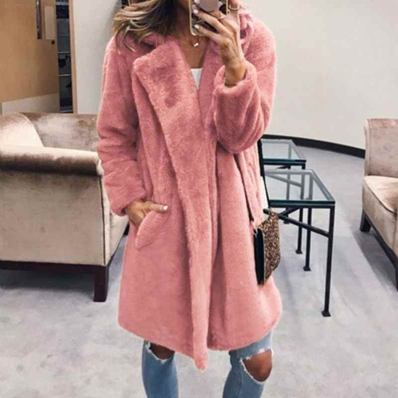 Cappotto da donna 2021 Autunno Inverno Tinta unita Collo Risvoltato Capospalla Nuovo Cappotto Lungo con Revers per Donna Cappotto Caldo da Donna Dropshipping