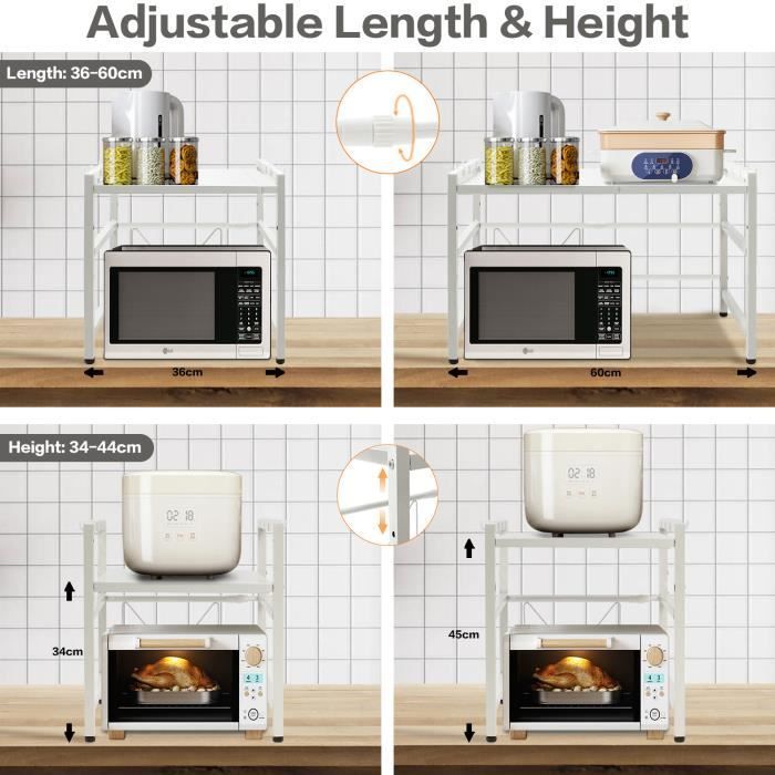 Soporte extensible para horno microondas - TODECO - Blanco - Capacidad de carga de 25 kg - 36-60 x 36 x 35-44 cm