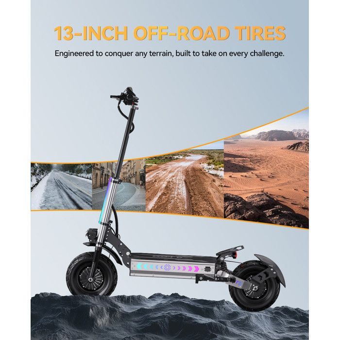 Patinete eléctrico T90: 2 motores de 2100 W, 45 km/h, autonomía de 85 km, doble suspensión y triple sistema de frenado de seguridad.