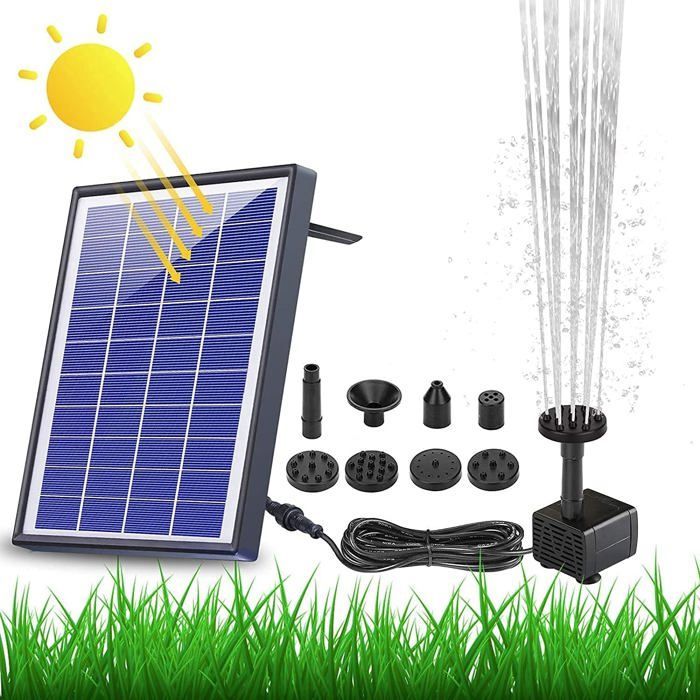 Fontaine Solaire 6,5 W Batterie 1500 mAh Pompe Solaire Bassin Améliorée avec 6 Styles de Fontaines pour Les Jardins, Bains