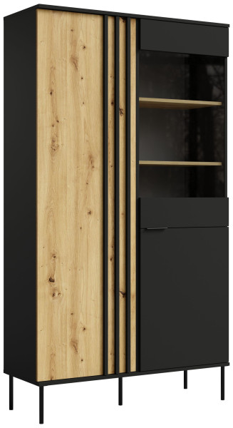 Witryna przeszklona 110 cm RUSTICA dąb artisan/czarny