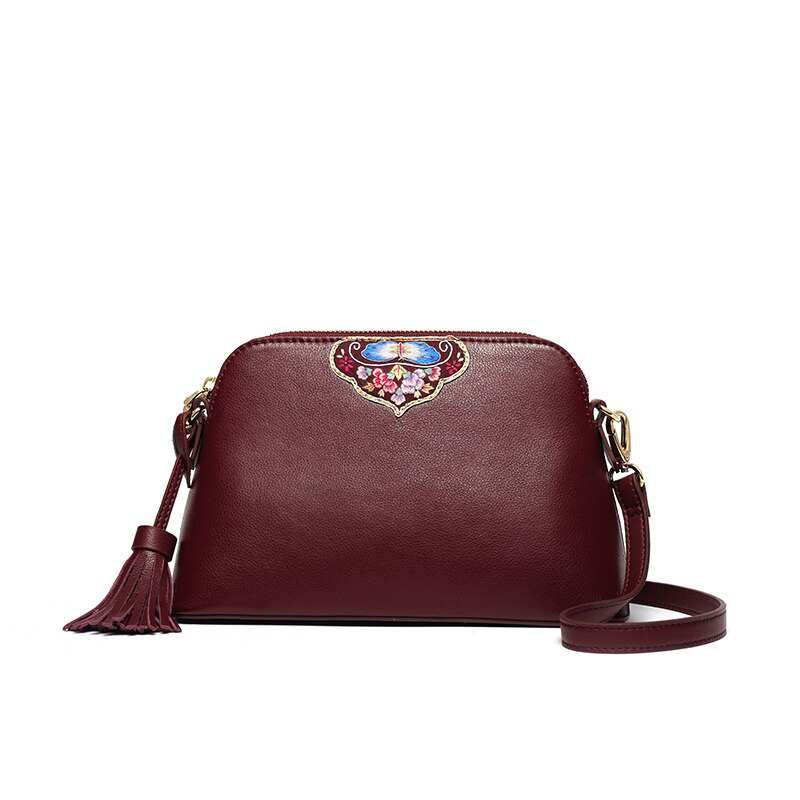 Sac bandoulière femme en cuir véritable brodé de fleurs, sac bandoulière simple, fermeture éclair, sac messager