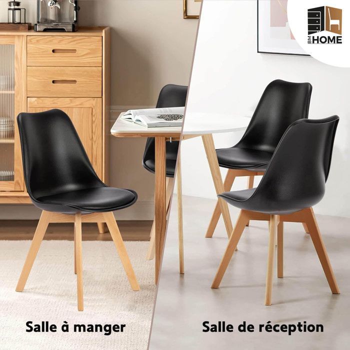 Tulip Chairs, Scandinavian Dining Room/Office, Bm Home, Solid Beech Wood Legs, BLACK