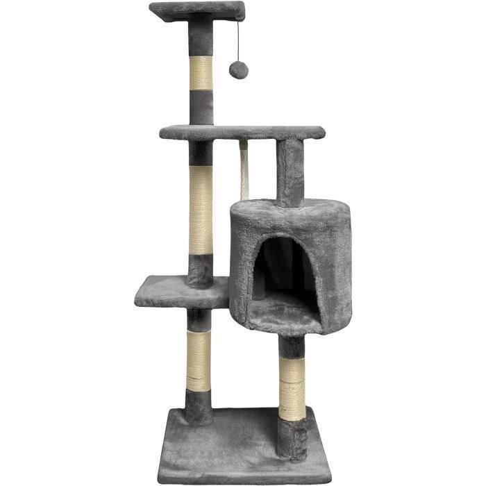 PALOMA Arbre à chat gris foncé 40 x 40 x 114cm -  3 plateformes, 1 corde, 1 niche , poteaux à griffer