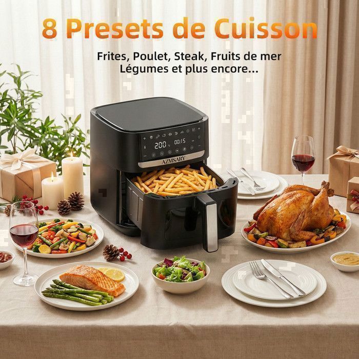Friteuse sans huile - AZMSARY - 8.5 L - 2600 W - Écran tactile LED - 2 nouvelles fonctionnalités utiles