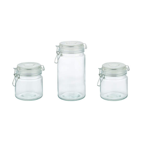 Glazen opbergdozen M, glazen deksels, met draadbeugelsluiting, zilverkleurig