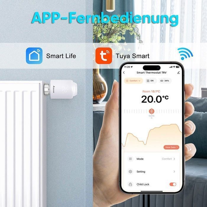 Paquete de 3 válvulas termostáticas para radiadores SALCAR con conexión WiFi, compatibles con Amazon Alexa y Google Assistant.