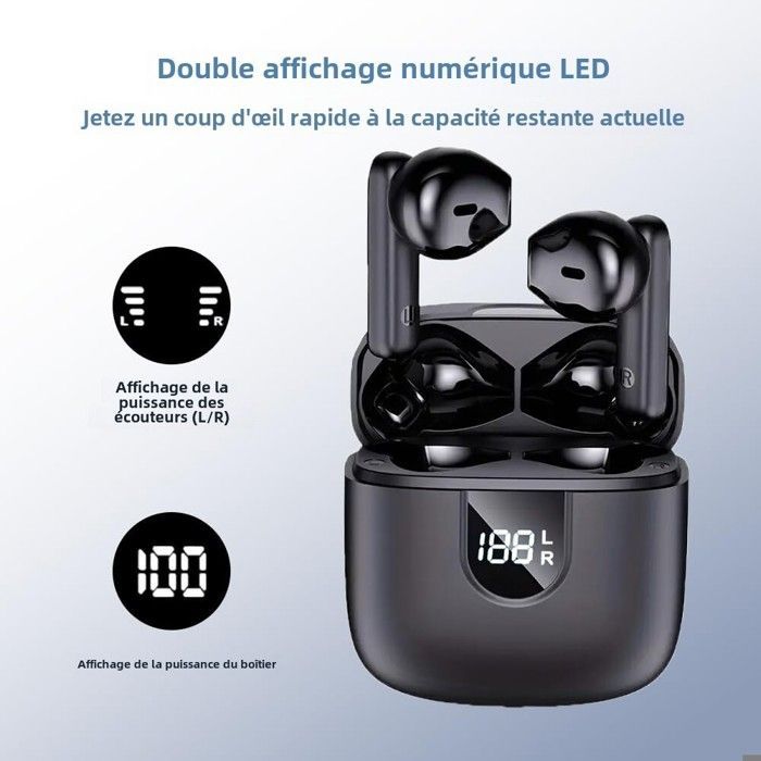 FINGERTIME Wireless Bluetooth 5.3 Earbuds with 48-Hour Battery Life, LED Display, Stereo Sound, IPX7 Waterproof, and Built-in Microphone, Black