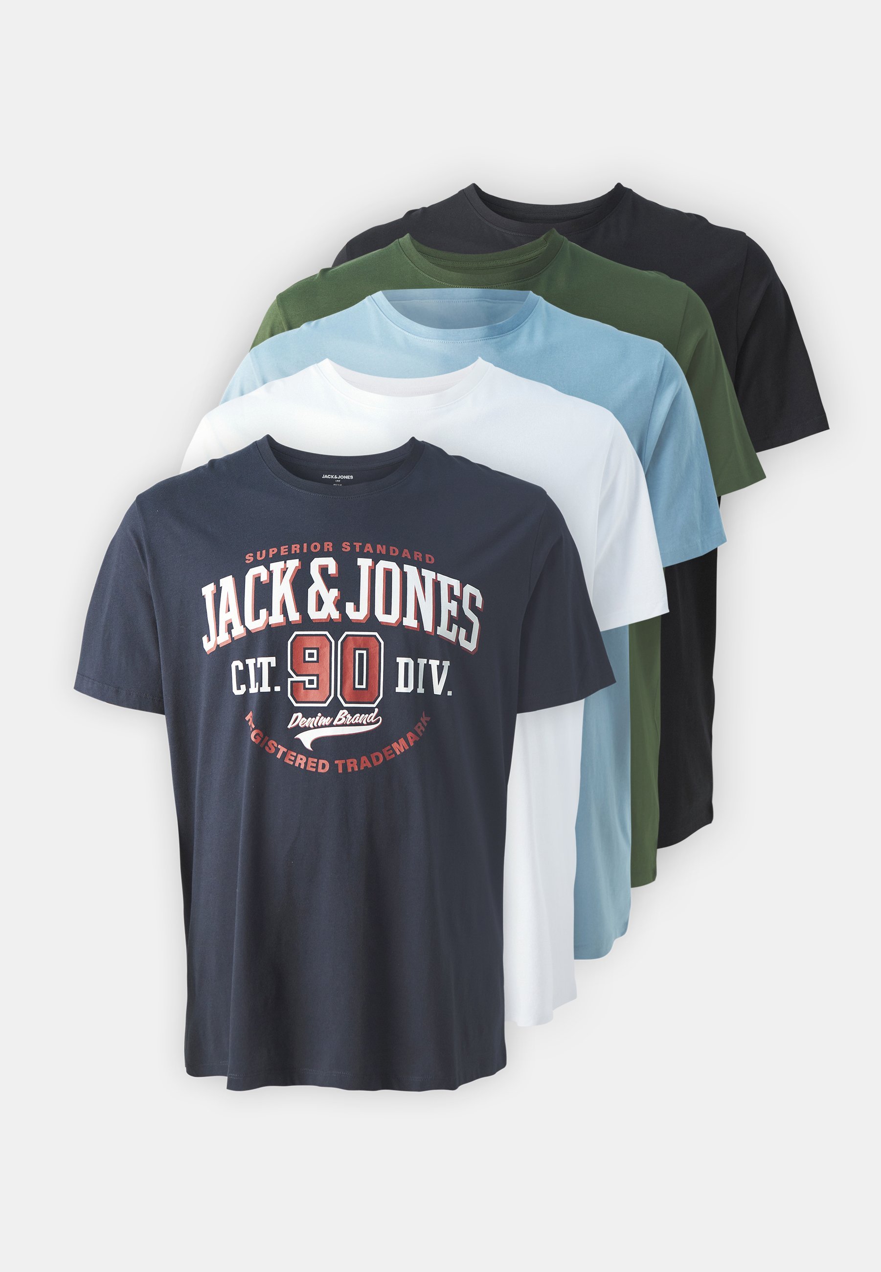 Jack & Jones JJELOGO T-shirt met hals (5 stuks) - T-shirt met print - donkerblauw/wit/kombugroen/zwart/berginspiraal
