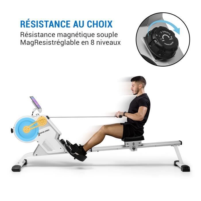 Magnetisches Rudergerät – Capital Sports Stream M1 – 105 cm – LCD-Bildschirm – 8 Widerstandsstufen – Aluminium – Krafttrainingsgerät – Weiß