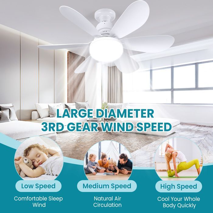 Ventilatore da soffitto con telecomando, luce LED da soffitto, ventilatore da soffitto con luce e telecomando, 3 velocità, per soggiorno