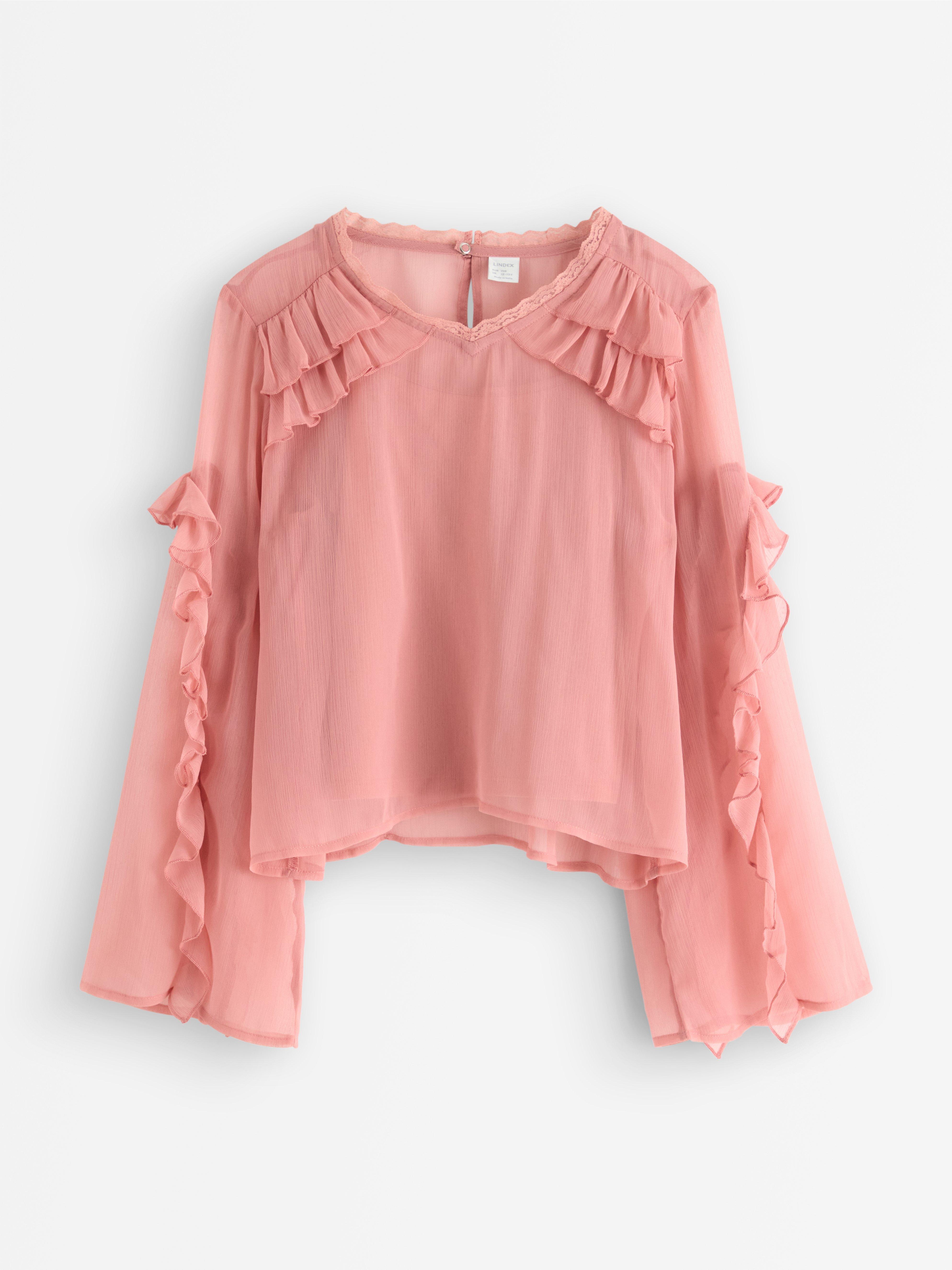 Blus med volanger Dusty Pink