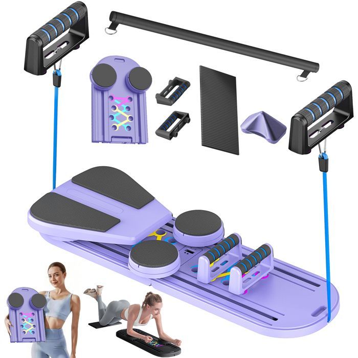 Tabla de Pilates 6 en 1 - con contador - Set de Pilates Reformer - rebote automático - plegable - Adecuado para ejercicios abdominales