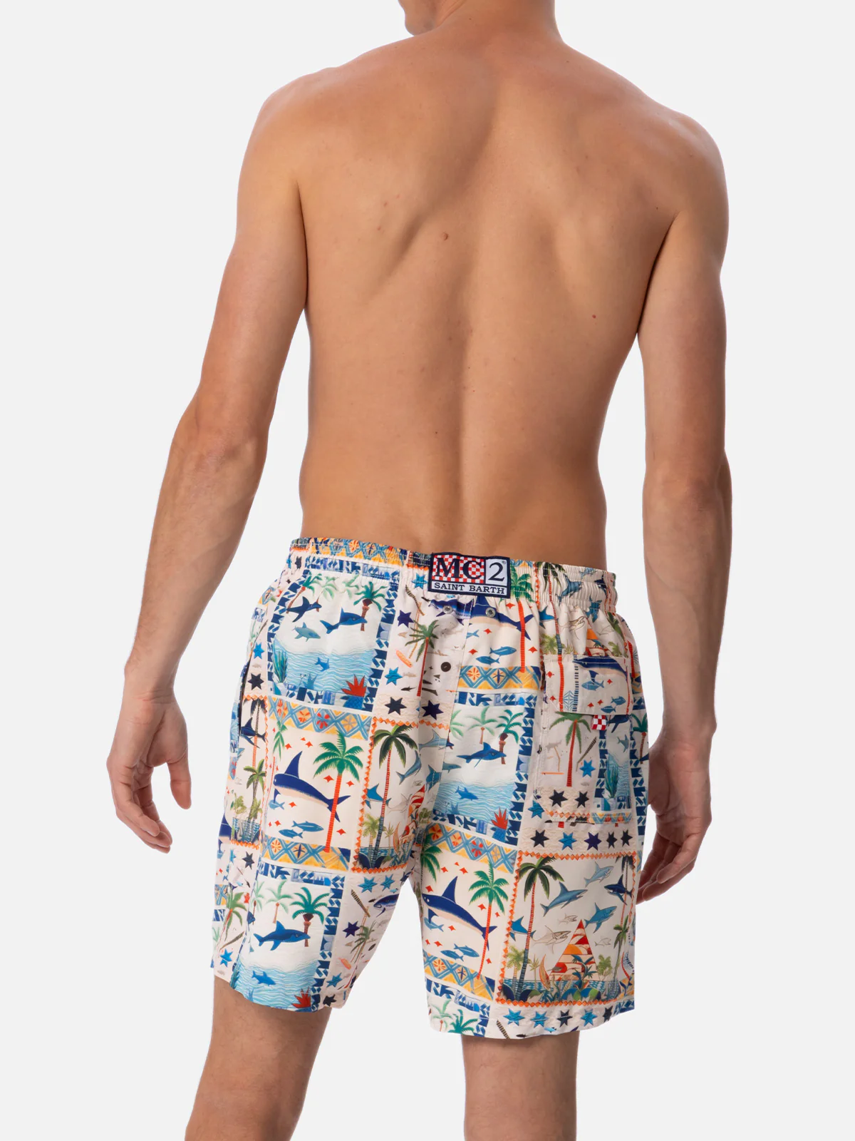 Gustavia herenbadpak met haaienprint, middellange pijpen