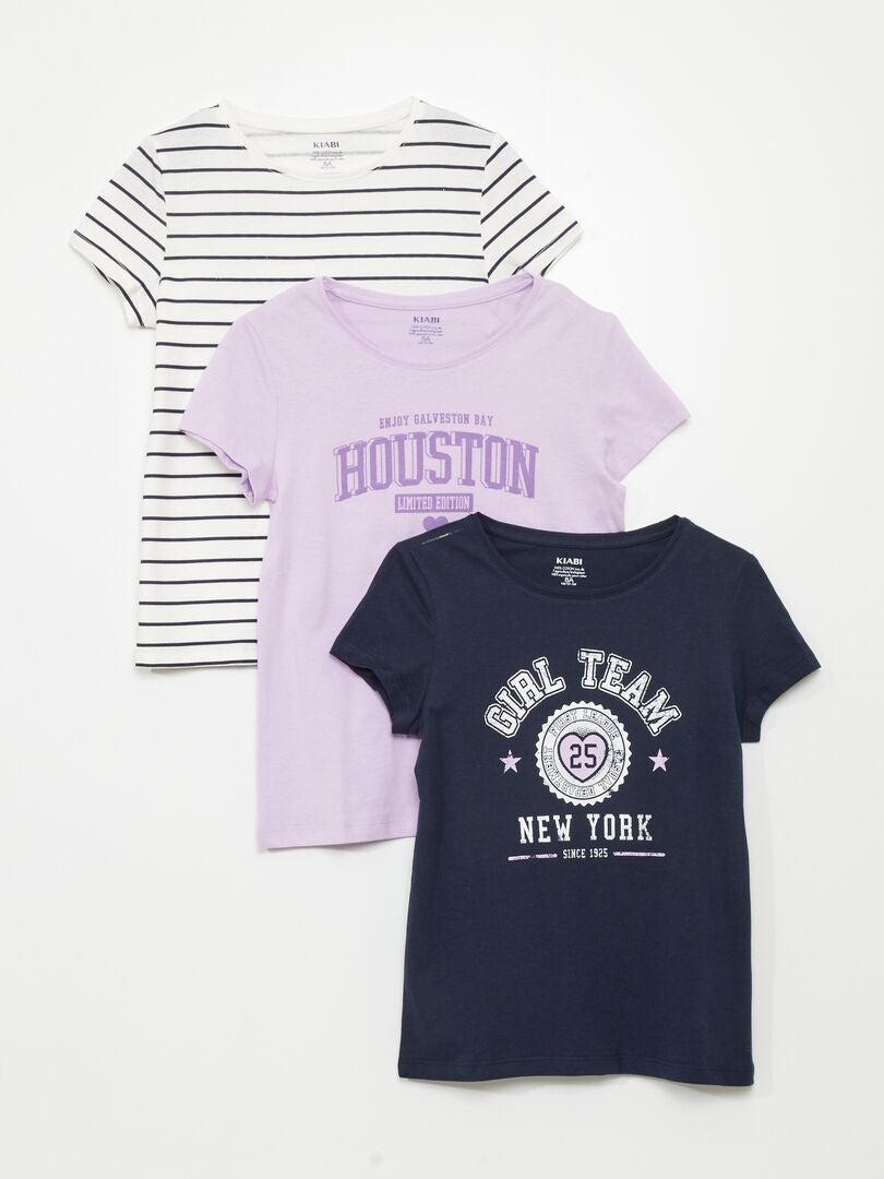Set van 3 bedrukte T-shirts - PAARS