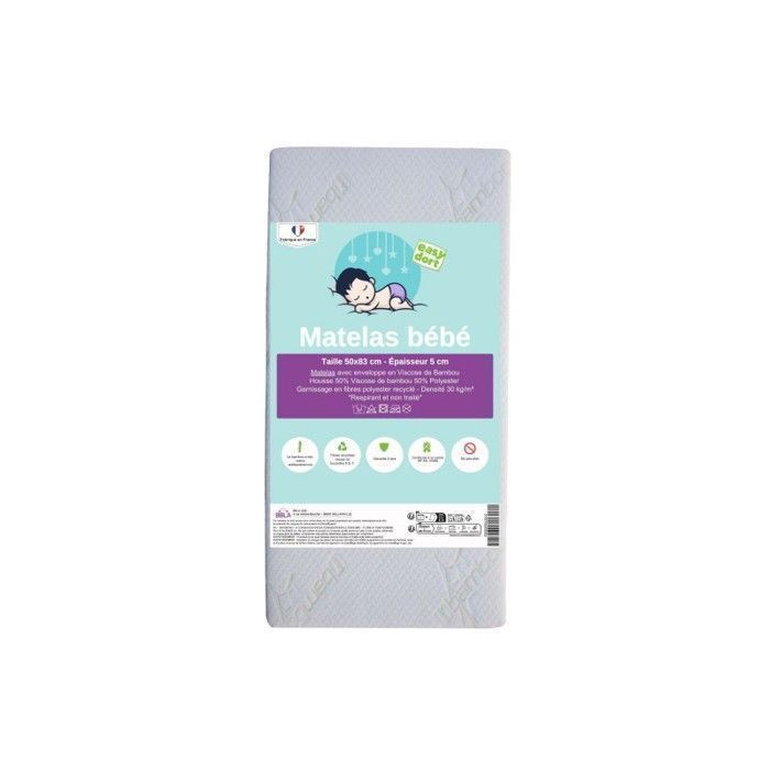 Materasso Easy Dort per neonati 50x83 cm | Culla o lettino | Prodotto in Francia | Antibatterico | Comodo