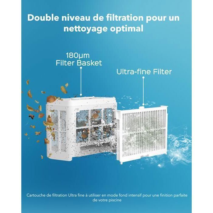 Robô para piscina sem fio Wybot C2 - Filtragem dupla ultrafina - Bateria de longa duração - Aplicativo para smartphone
