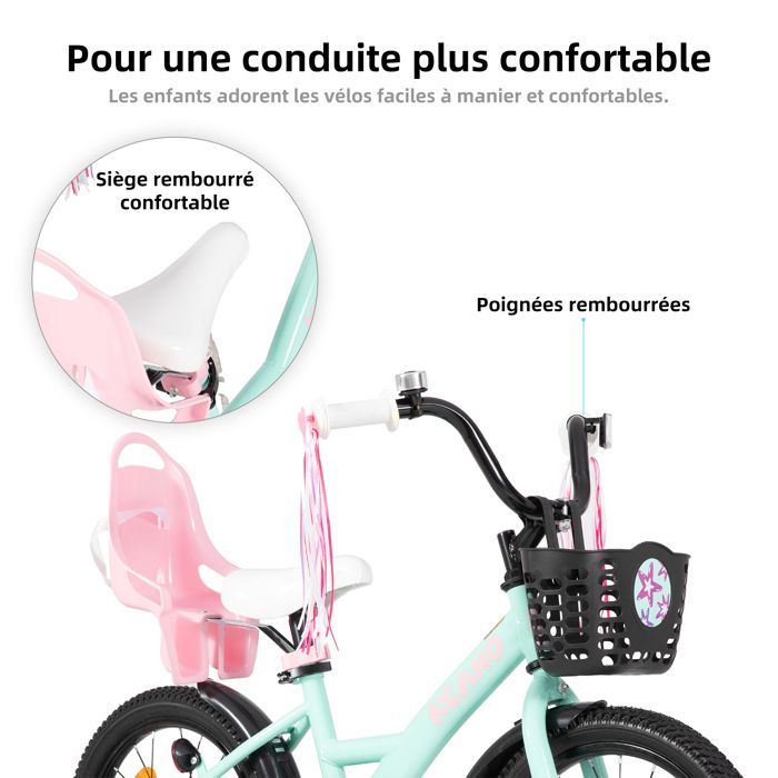 Vélo pour enfants - JOYSTAR - 16 pouces - Avec panier noir et roues d'entraînement - Convient aux enfants âgés de 4 à 7 ans - Vert