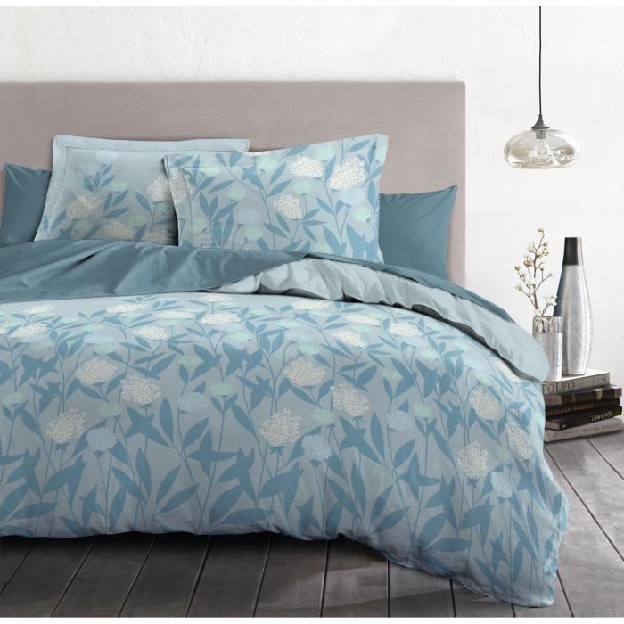 Parure de couette HOME LINGE PASSION Tempête Florale - 3 Pcs - 240 x 260 - 100% Coton 57 Fils - Bleu