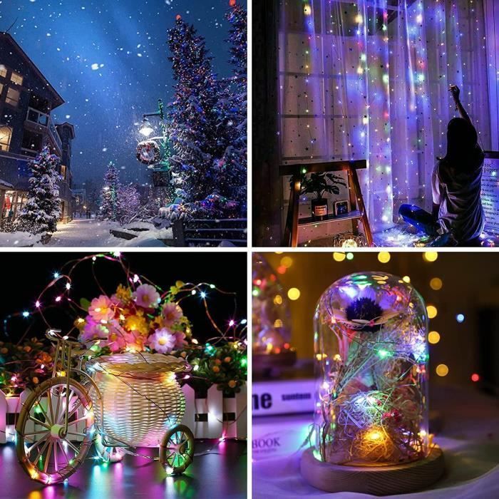 Cordão de luzes LED a bateria, 2 x 10 m / 200 LEDs, à prova d'água IP65, decoração para ambientes internos e externos, Natal, casamentos e festas.