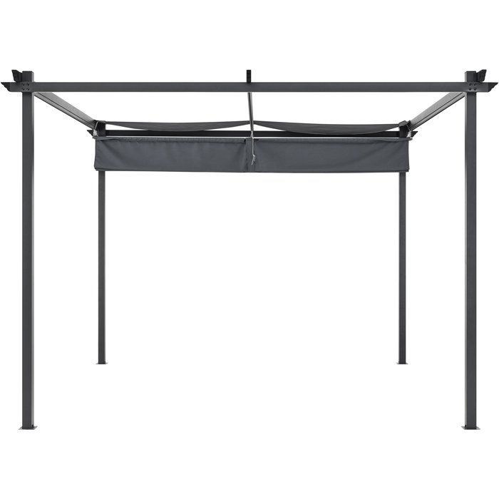 Pérgola con techo retráctil KIBA - Estructura de acero - Tejido de poliéster - Gris - 3 x 3 m