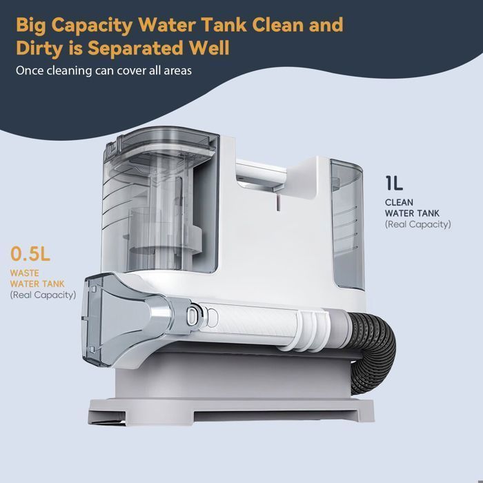 Waterstofzuiger, 9 kPa tapijtreiniger - 400 W - 1,3 m slang - 5 m snoer - 0,5 L/1 L - Stoomreiniger voor bank