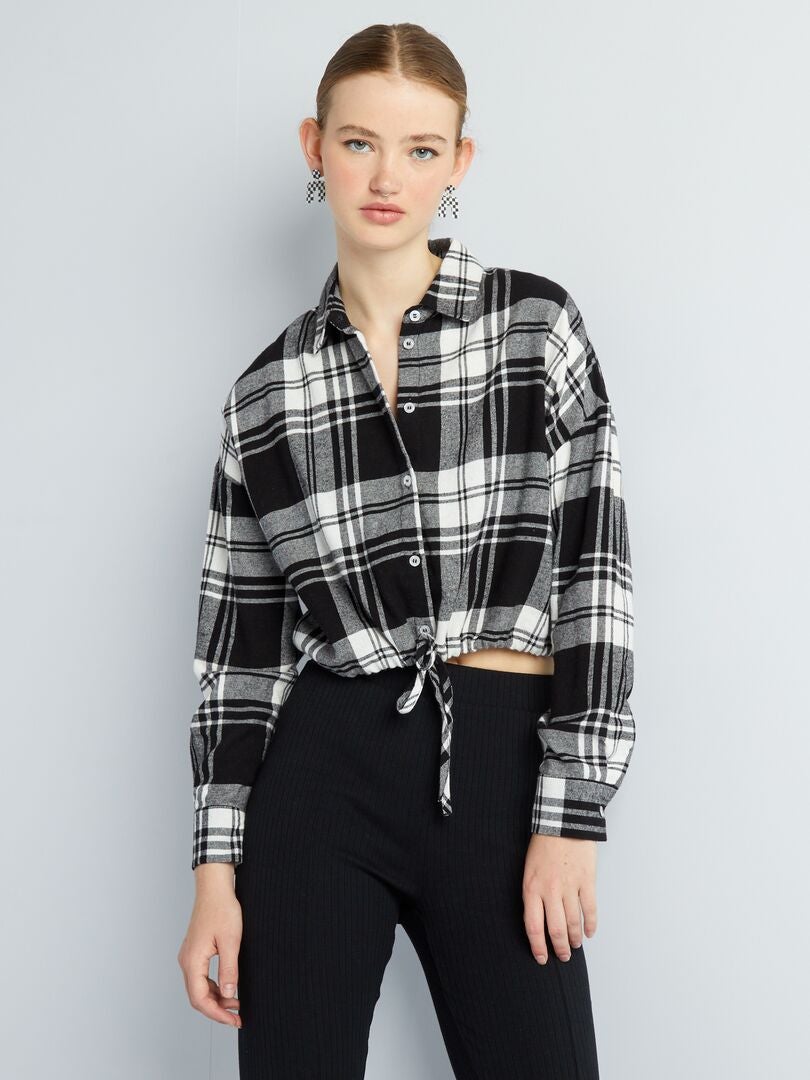 Krótka flanelowa koszula - CZARNA