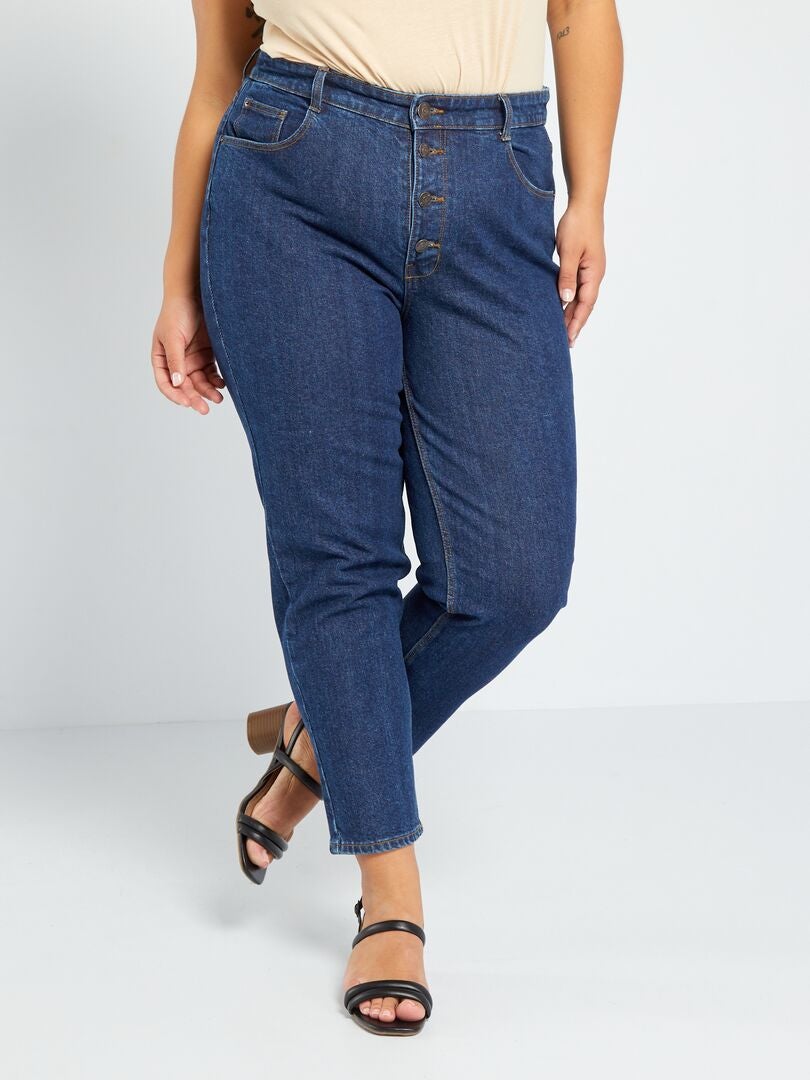 Calça jeans Mom Fit de cintura alta, tamanho 34L - 5 bolsos - AZUL