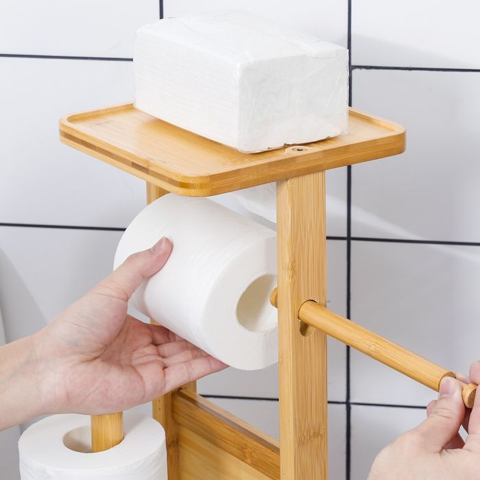 Soporte para papel higiénico 3 en 1 Yorbay, dispensador de papel higiénico y escobilla de baño, soporte independiente para papel higiénico, bambú.