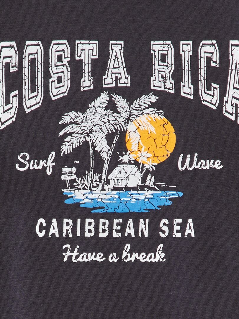 T-shirt met ronde hals en korte mouwen - ZWART