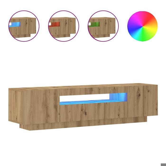 UNIEKE TV-standaard met LED-verlichting LMT - Handgemaakte tv-standaard van eikenhout en composietmateriaal cozy489578