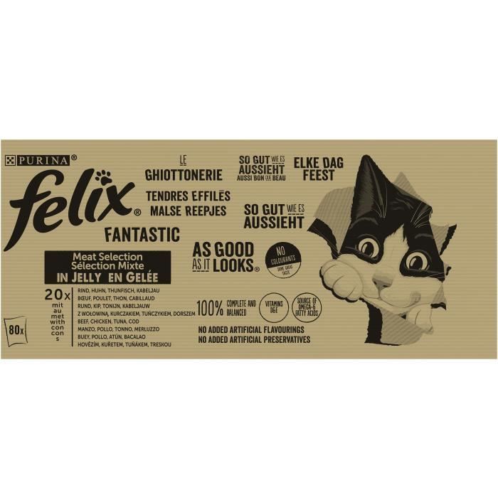FELIX Tendres Effilés en Gelée Sélection Mixte - 80 x 85g - Sachets fraîcheur pour chat