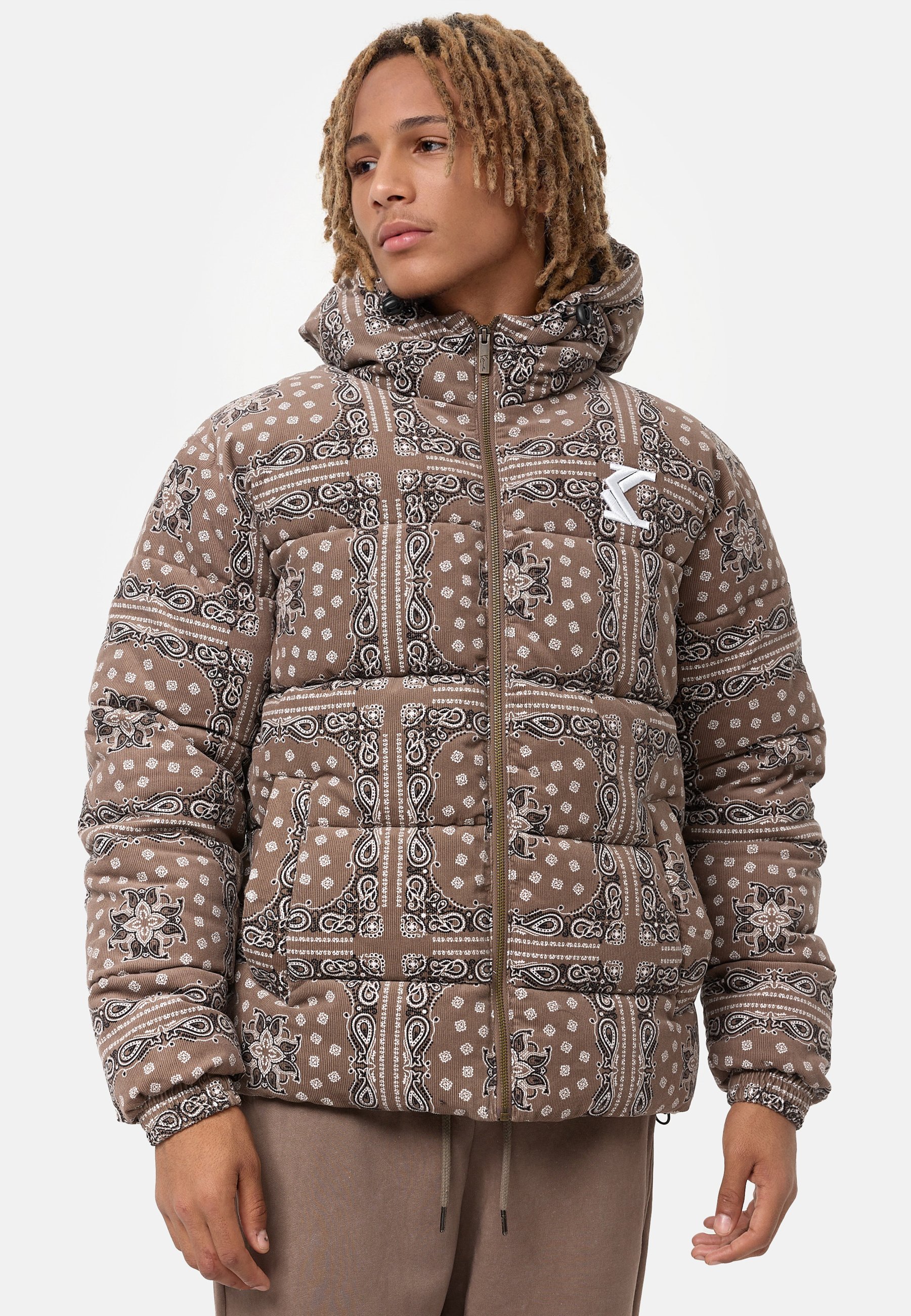 Doudoune à capuche à motifs cachemire Karl Kani - Veste d'hiver - taupe foncé