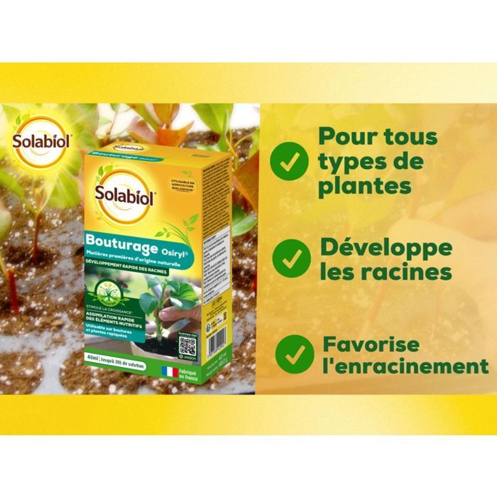 SOLABIOL Osiryl Esquejes - 40 ml - Rinde hasta 20 l de solución - Estimulador de raíces - Apto para su uso en esquejes y plantas trasplantadas