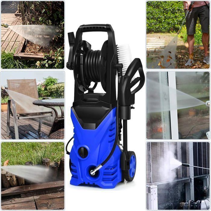 Hidrolimpiadora de alta presión COSTWAY de 140 bares con manguera flexible de 5 m, 300 l/h, boquilla Lotus, boquilla de alta presión y depósito de jabón azul.