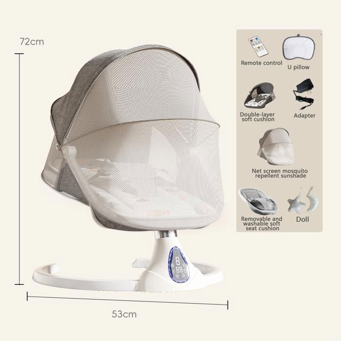 Electric Baby Swing - 5 swing modes - 5-point harness - 0-24 months up to 15KG, with seat cushion - green