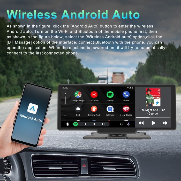 Autoradio da 10,26 pollici con telecamera posteriore, supporto wireless per cruscotto, CarPlay e stereo per Android Auto, Bluetooth
