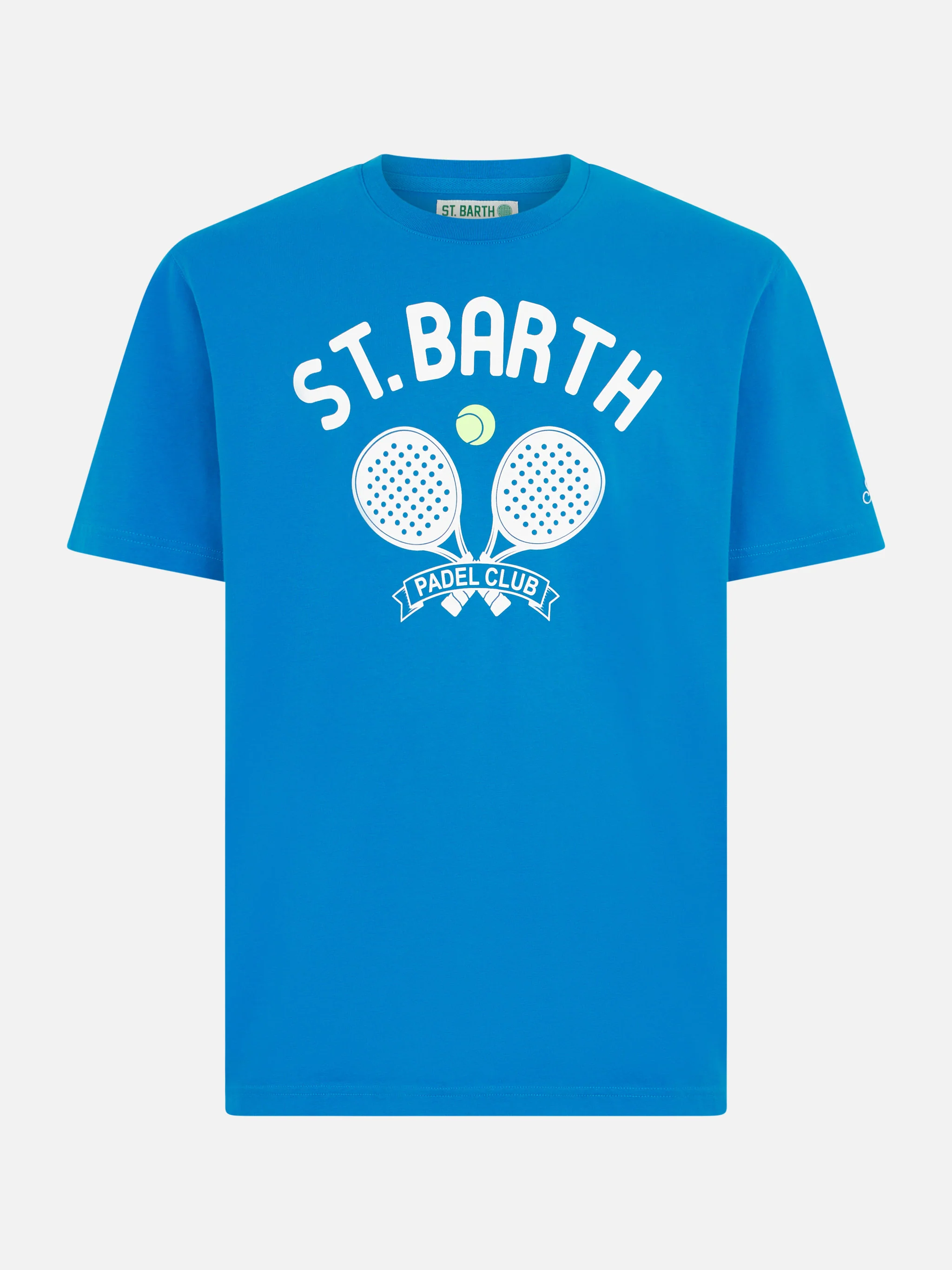 T-shirt van zwaar katoen voor heren met opdruk van de St. Barth padelclub.